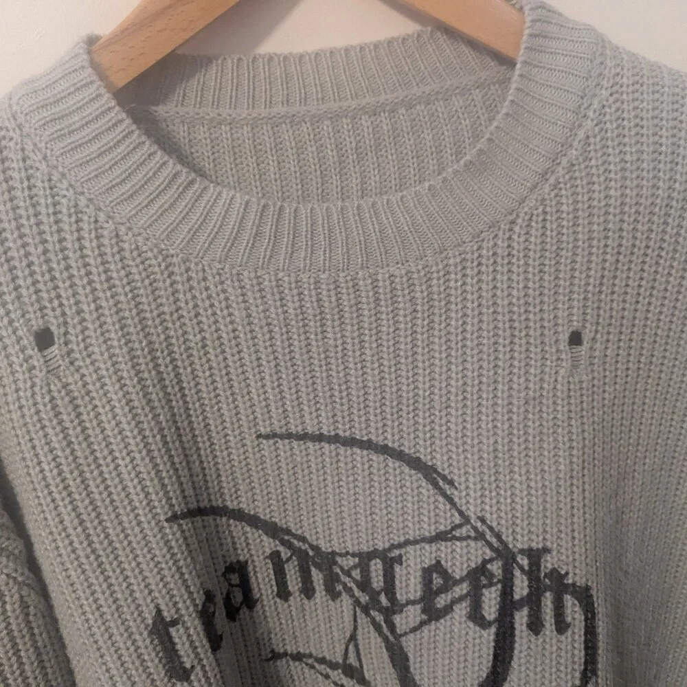 Y2K Sweater Goth Knit Distressed Edgy Spider Grunge Cosmique Studio‎
